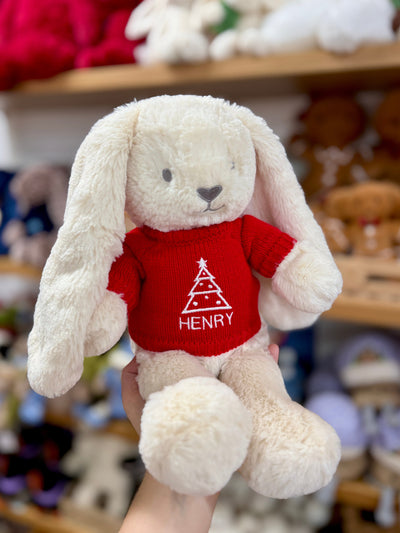 Christmas Knitted Jumper Red - With Optional Personalised Name | Christmas Tree - Fits Medium Soft Toy (JUMPER ONLY) Cherrie Baby Boutique 