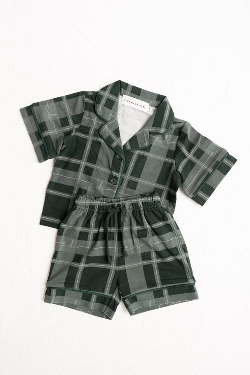 Cinnamon Baby - Plaid Short Pyjamas | Green - PREORDER