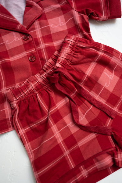 Cinnamon Baby - Plaid Short Pyjamas | Red - PREORDER Short Sleeve Pyjamas Cinnamon Baby 