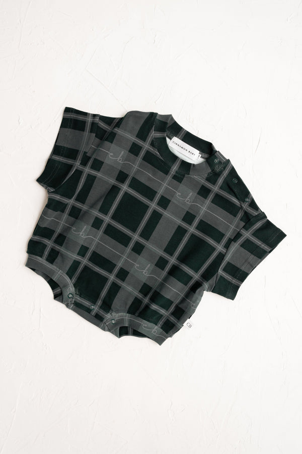 Cinnamon Baby - Plaid T-Shirt Romper | Green - PREORDER Romper Cinnamon Baby 