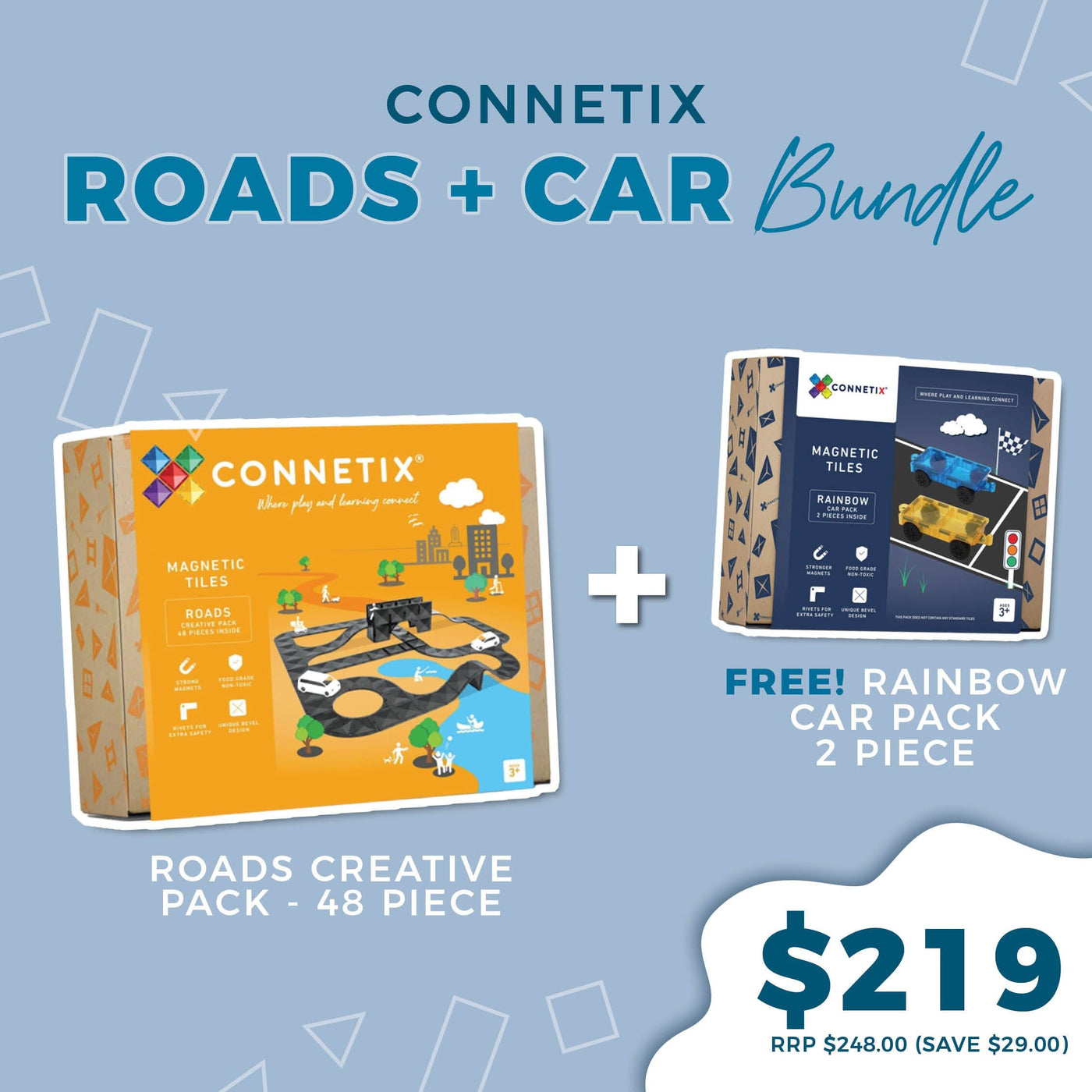 Connetix - Roads + Car Bundle Cherrie Baby Boutique 