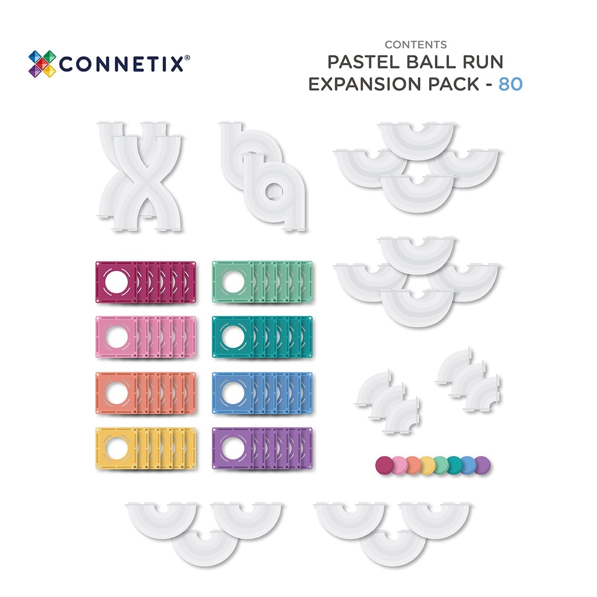 Connetix Tiles - Ball Run Expansion Pack 80pc | Pastel Magnetic Play Connetix 