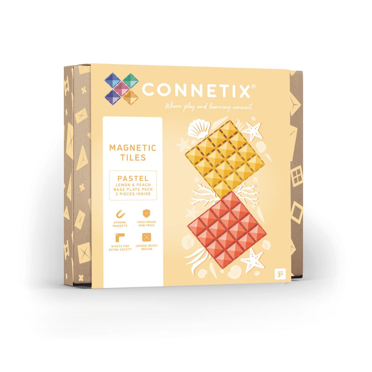 Connetix Tiles - Base Plate Pack Lemon & Peach 2pc | Pastel Magnetic Play Connetix 