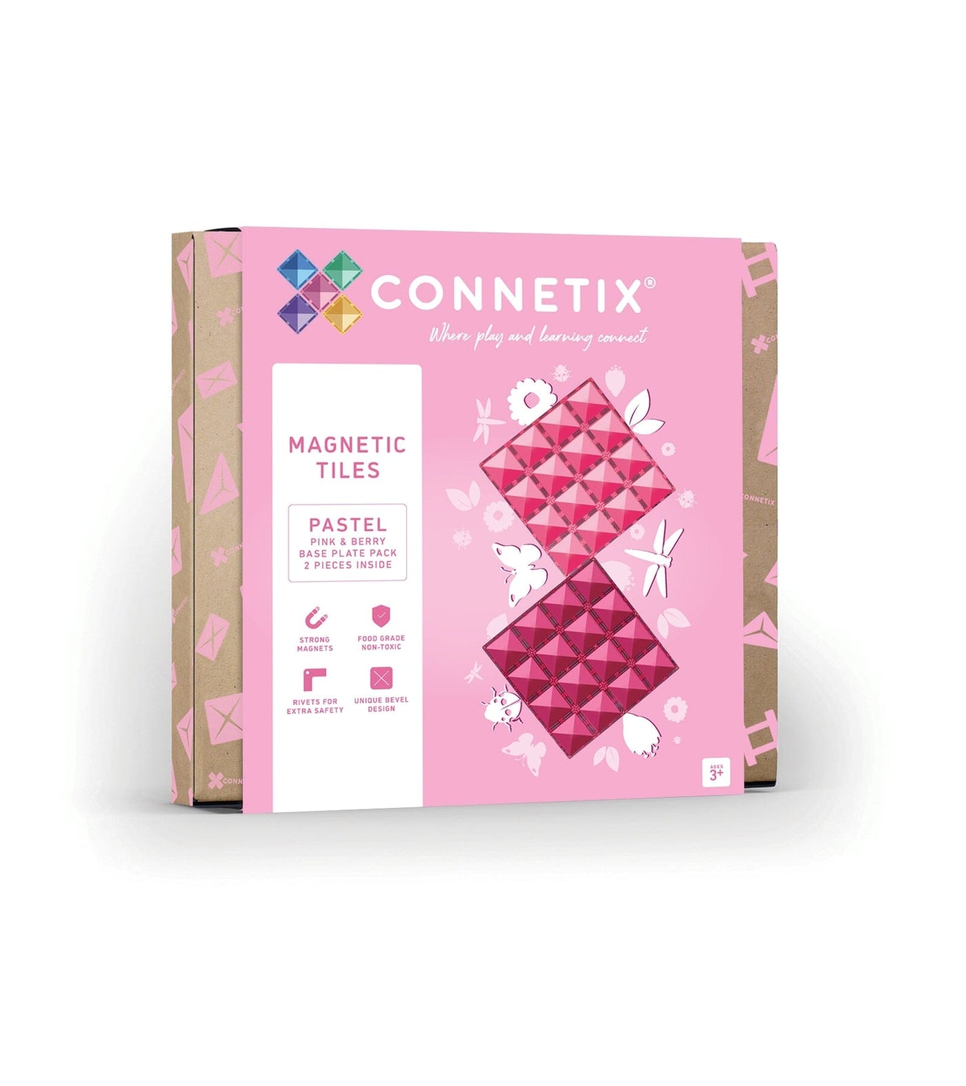 Connetix Tiles - Base Plate Pack Pink & Berry 2pc | Pastel Magnetic Play Connetix 