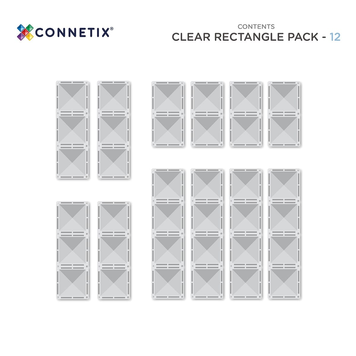 Connetix Tiles - Rectangle Pack 12pce | Clear Magnetic Play Connetix 