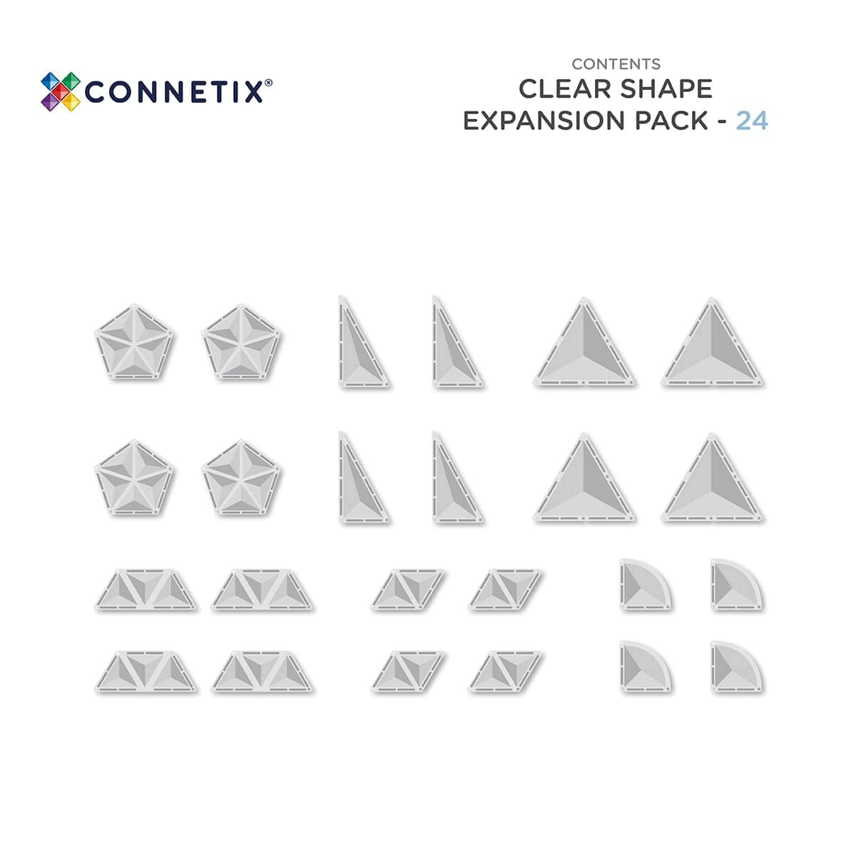 Connetix Tiles - Shape Expansion Pack 24pce | Clear Magnetic Play Connetix 