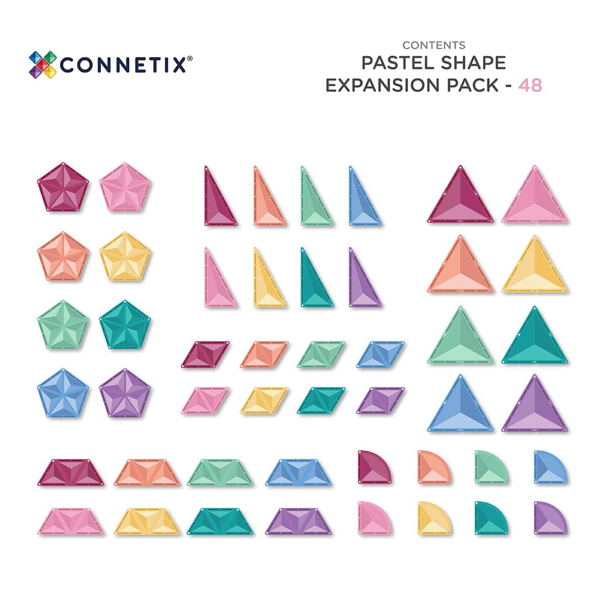 Connetix Tiles - Shape Expansion Pack 48pce | Pastel Magnetic Play Connetix 