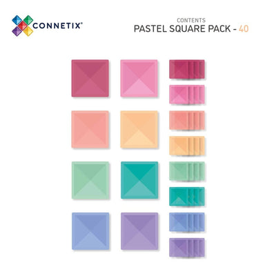 Connetix Tiles - Square Pack 40pce | Pastel Magnetic Play Connetix 