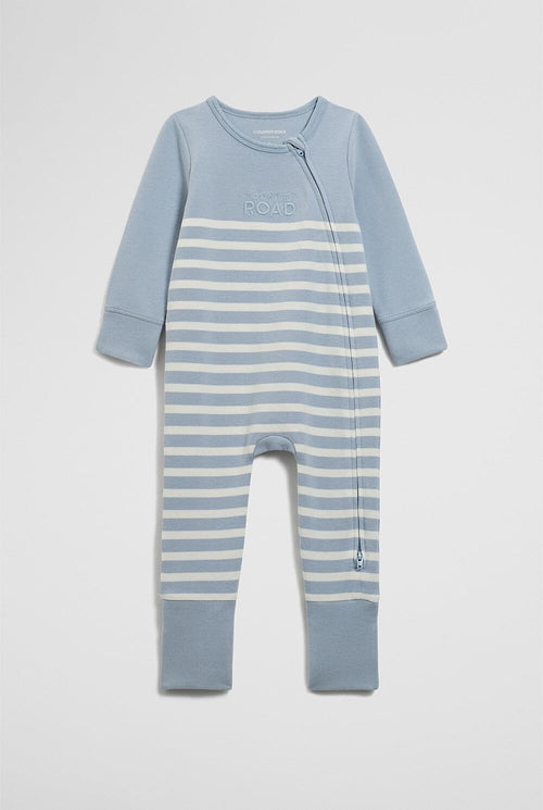 Country Road Cotton Logo Zip Jumpsuit | Dusty Blue Stripe