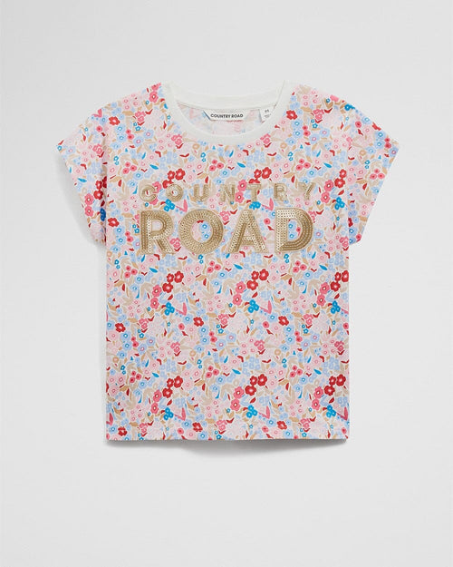 Country Road - Cotton Sequin Logo T-shirt | Multi Floral