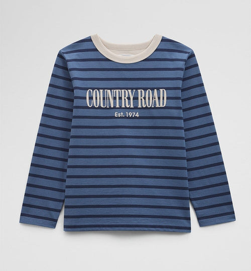 Country Road - Long Sleeve Heritage T-shirt | Navy Stripe