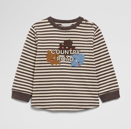Country Road - Organically Grown Cotton Leaf Logo Long Sleeve T-Shirt | Cocoa Stripe