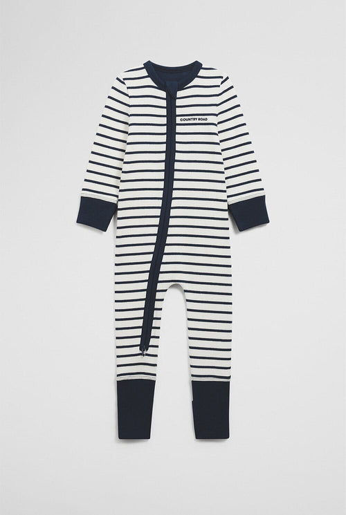 Country Road - Organically Grown Cotton Stripe Rib Jumpsuit | Navy