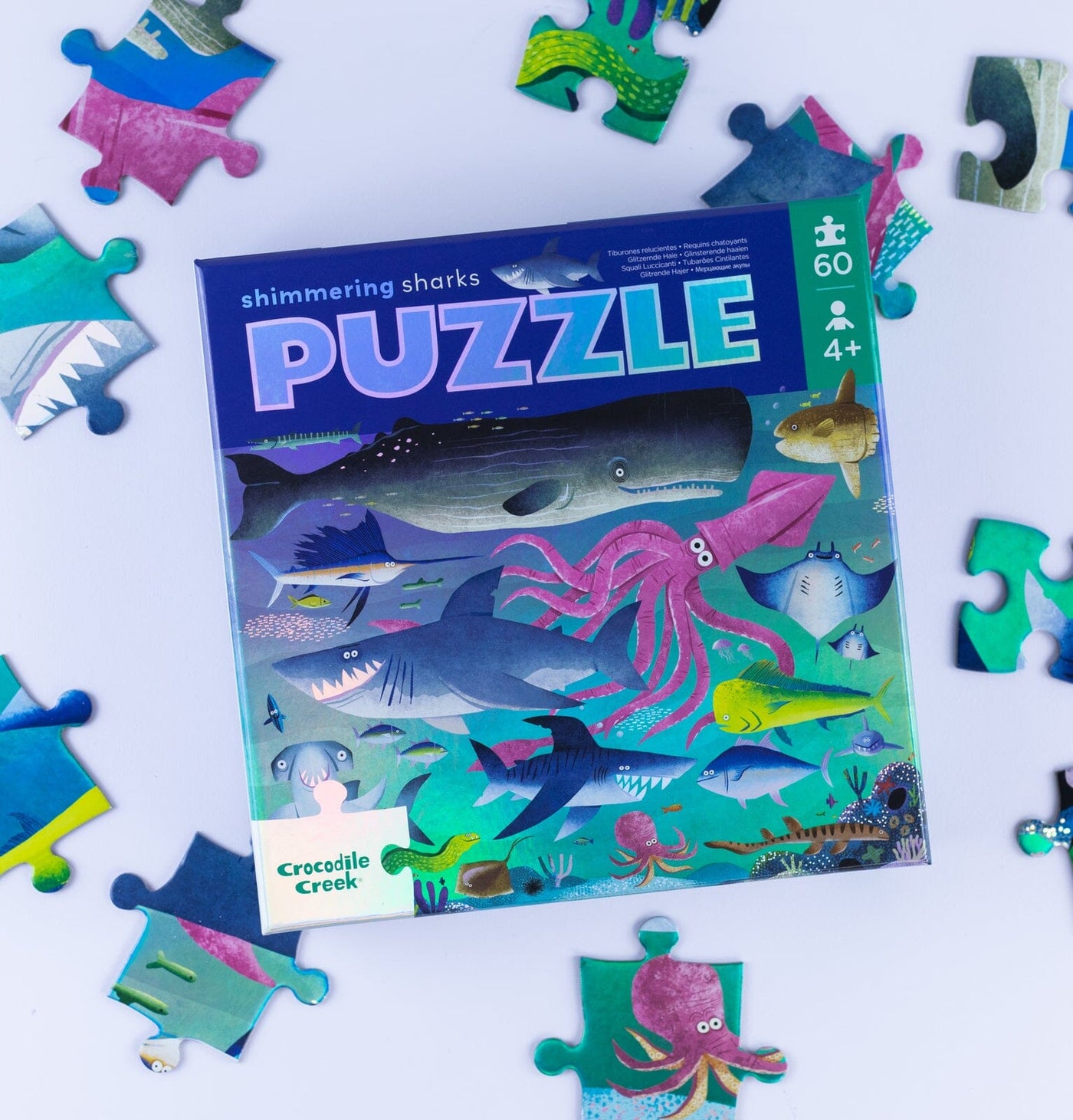 Crocodile Creek - Foil Puzzle 60 pc | Shimmering Shark Puzzles Crocodile Creek 