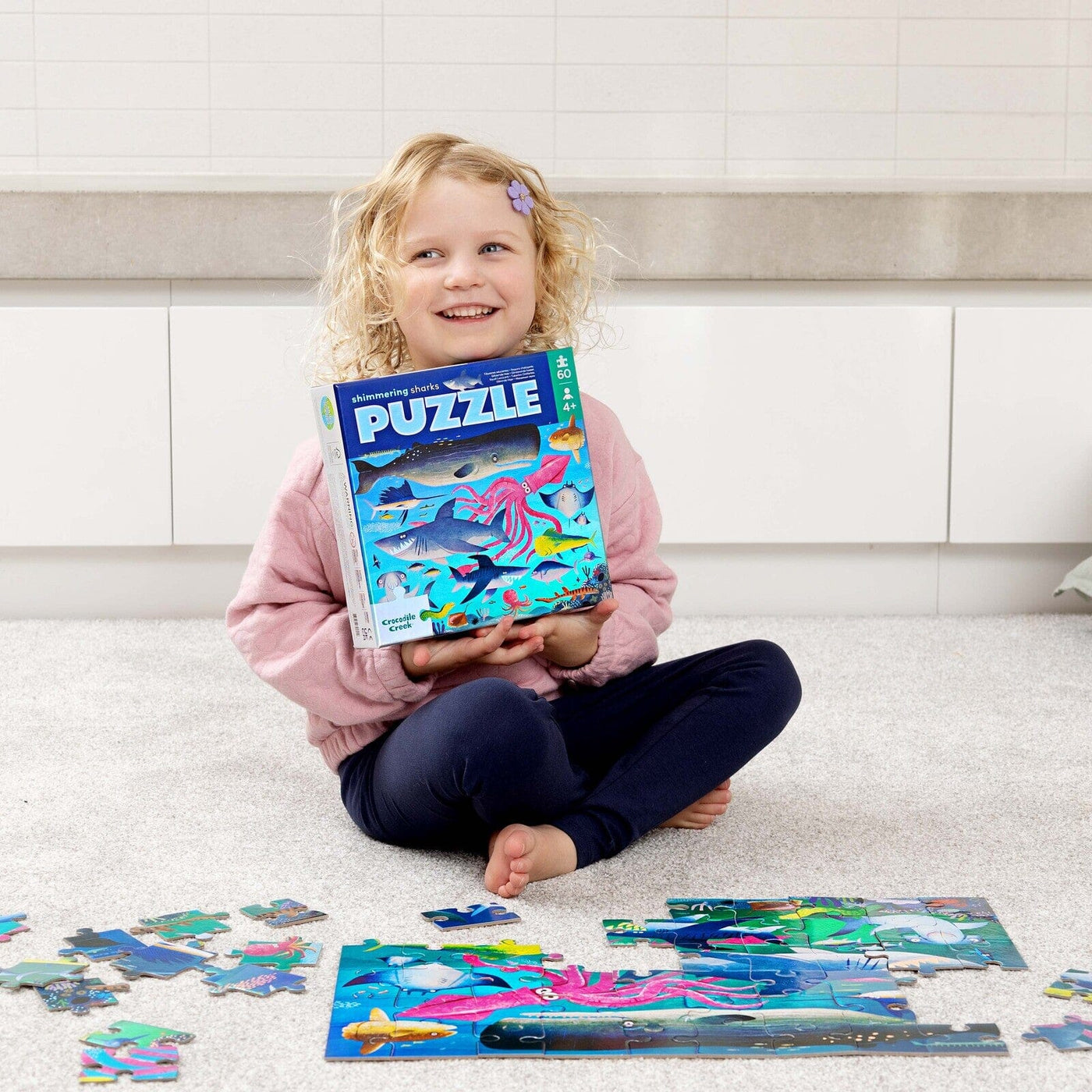Crocodile Creek - Foil Puzzle 60 pc | Shimmering Shark Puzzles Crocodile Creek 