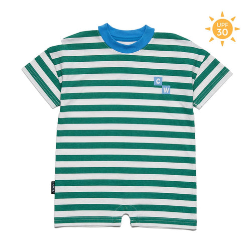 Crywolf - Sun Smart Romper | Sea Green Stripe