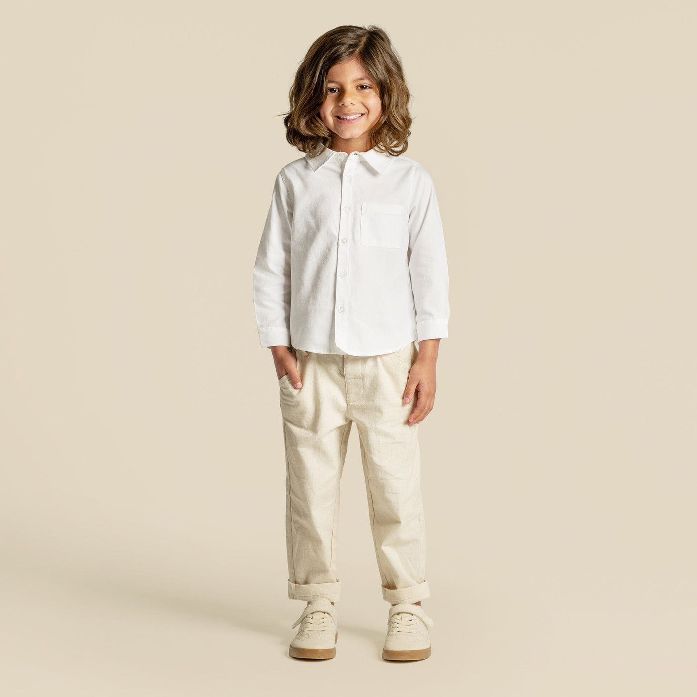 Designer Kidz - Archie L/S Button Shirt | Ivory Long Sleeve Shirt Designer Kidz 