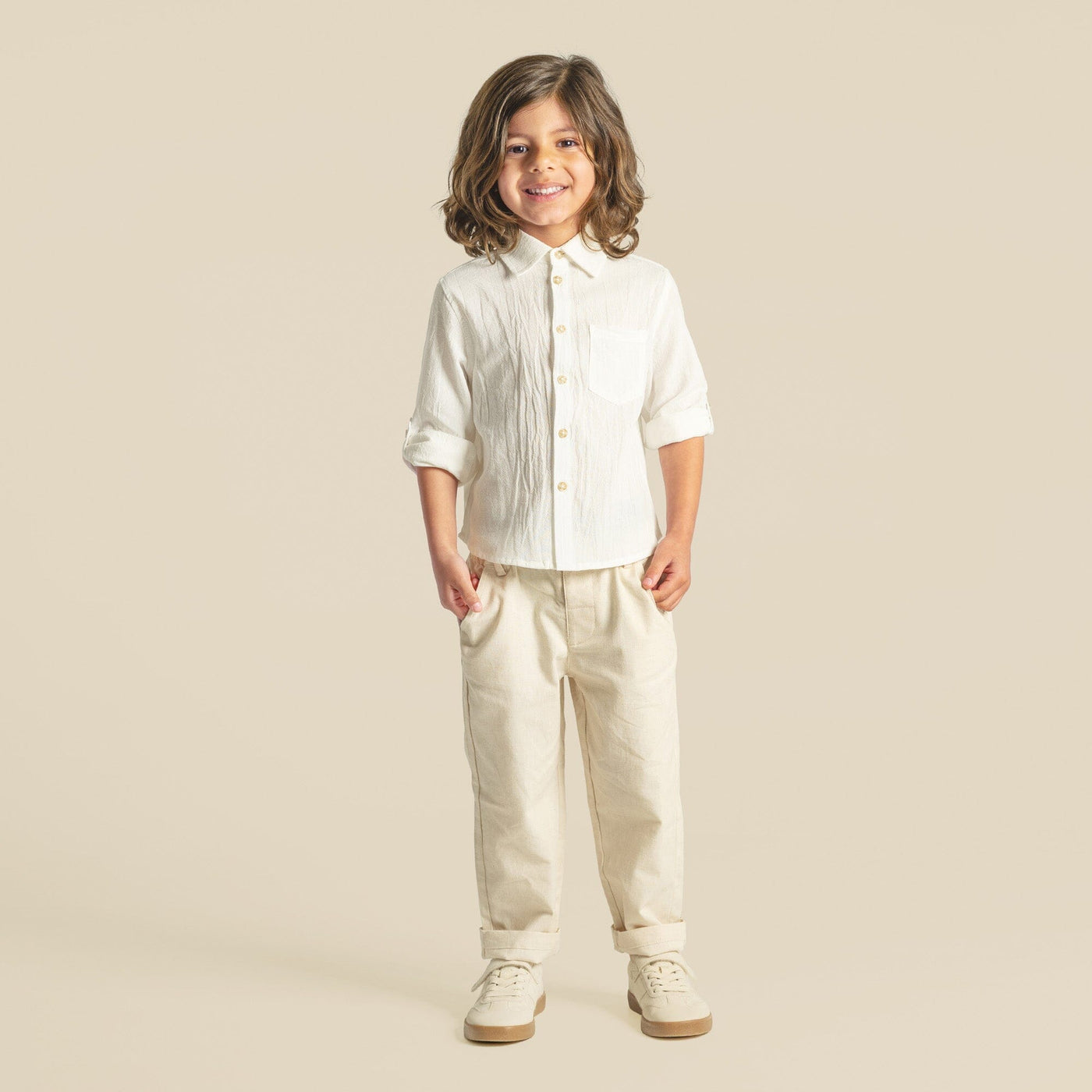 Designer Kidz - Archie L/S Button Shirt | Ivory Long Sleeve Shirt Designer Kidz 