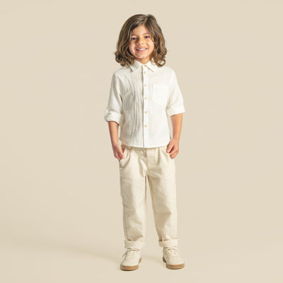 Designer Kidz - Archie L/S Button Shirt | Ivory Long Sleeve Shirt Designer Kidz 