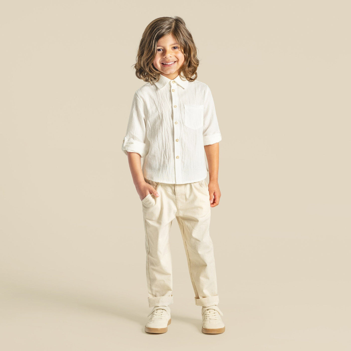 Designer Kidz - Archie L/S Button Shirt | Ivory Long Sleeve Shirt Designer Kidz 