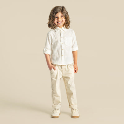 Designer Kidz - Archie L/S Button Shirt | Ivory Long Sleeve Shirt Designer Kidz 