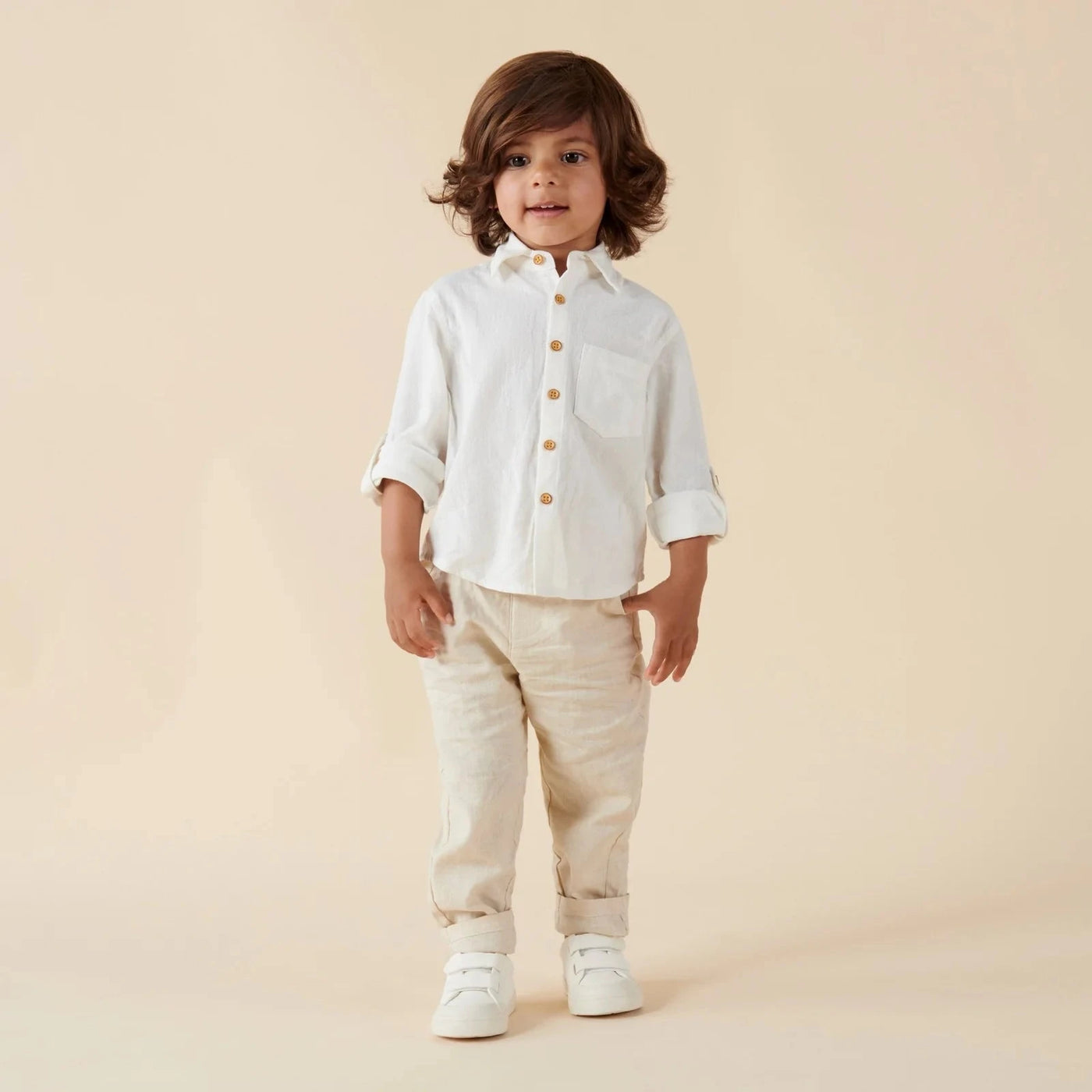Designer Kidz - Archie L/S Button Shirt | Ivory Long Sleeve Shirt Designer Kidz 