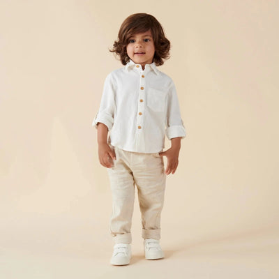 Designer Kidz - Archie L/S Button Shirt | Ivory Long Sleeve Shirt Designer Kidz 