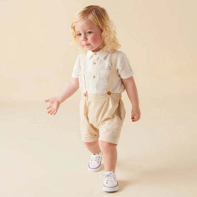 Designer Kidz - Archie S/S Button Romper | Ivory Romper Designer Kidz 