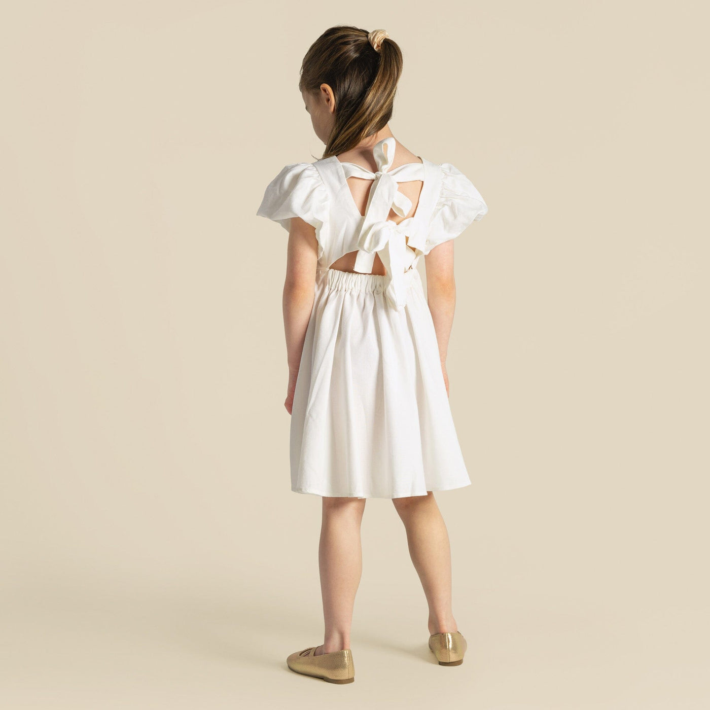 Designer Kidz - Grace Tie Back Dress | Ecru Short Sleeve Dress Designer Kidz 