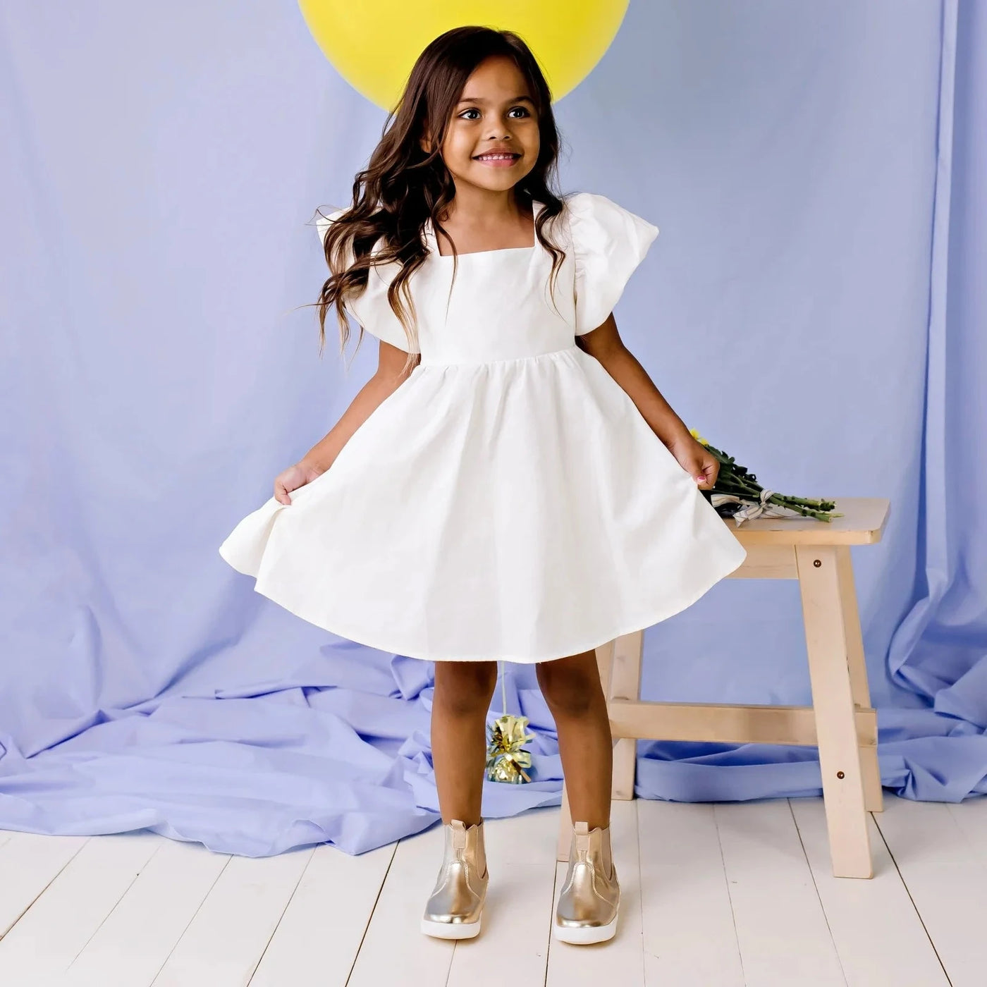 Designer Kidz - Grace Tie Back Dress | Ecru Short Sleeve Dress Designer Kidz 