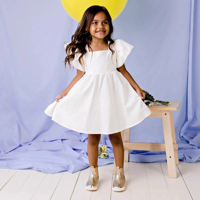 Designer Kidz - Grace Tie Back Dress | Ecru Short Sleeve Dress Designer Kidz 