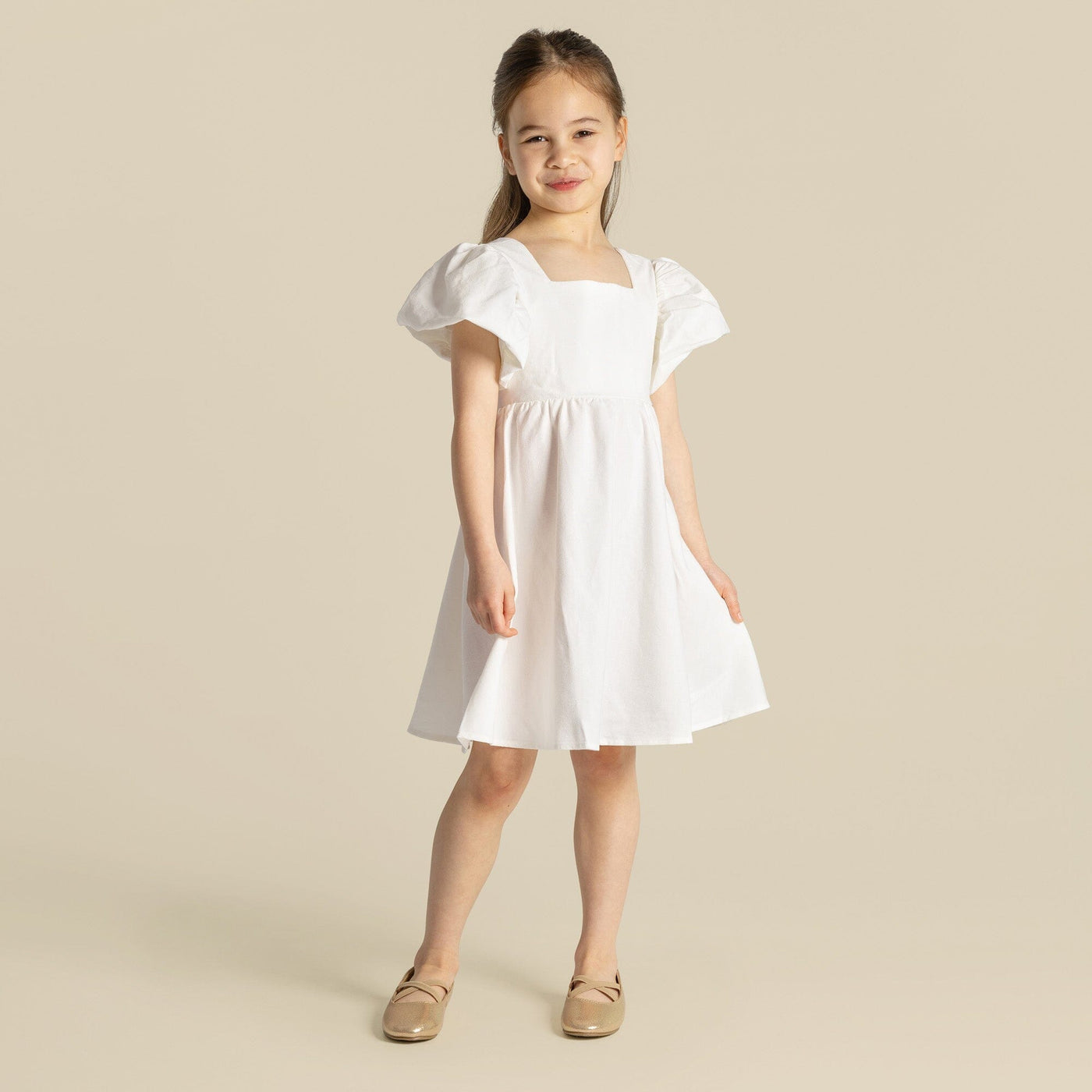 Designer Kidz - Grace Tie Back Dress | Ecru Short Sleeve Dress Designer Kidz 