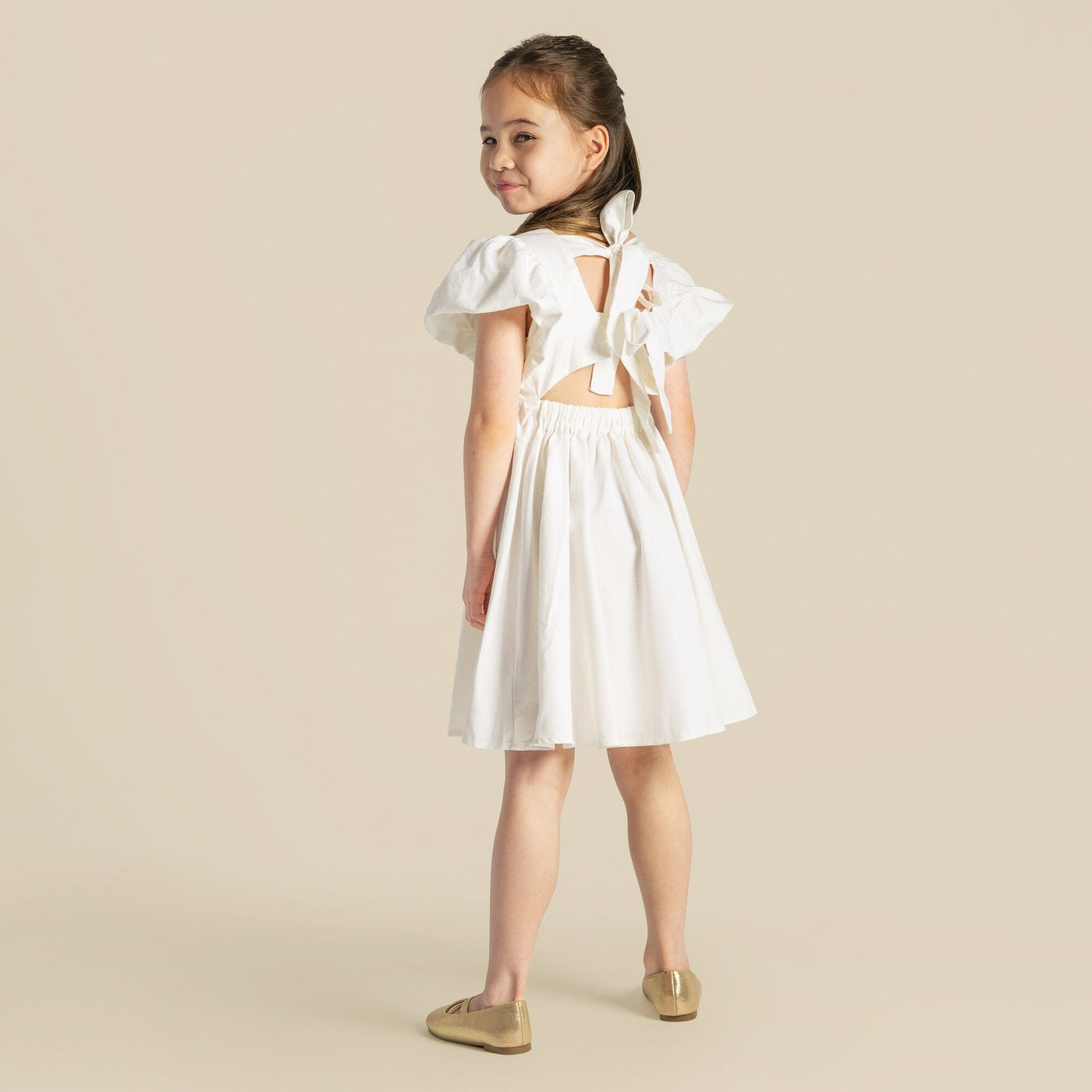 Designer Kidz - Grace Tie Back Dress | Ecru Short Sleeve Dress Designer Kidz 