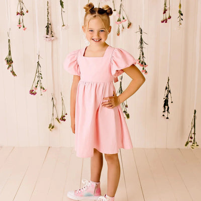 Designer Kidz - Grace Tie Back Dress | Pale Pink Short Sleeve Dress Designer Kidz 