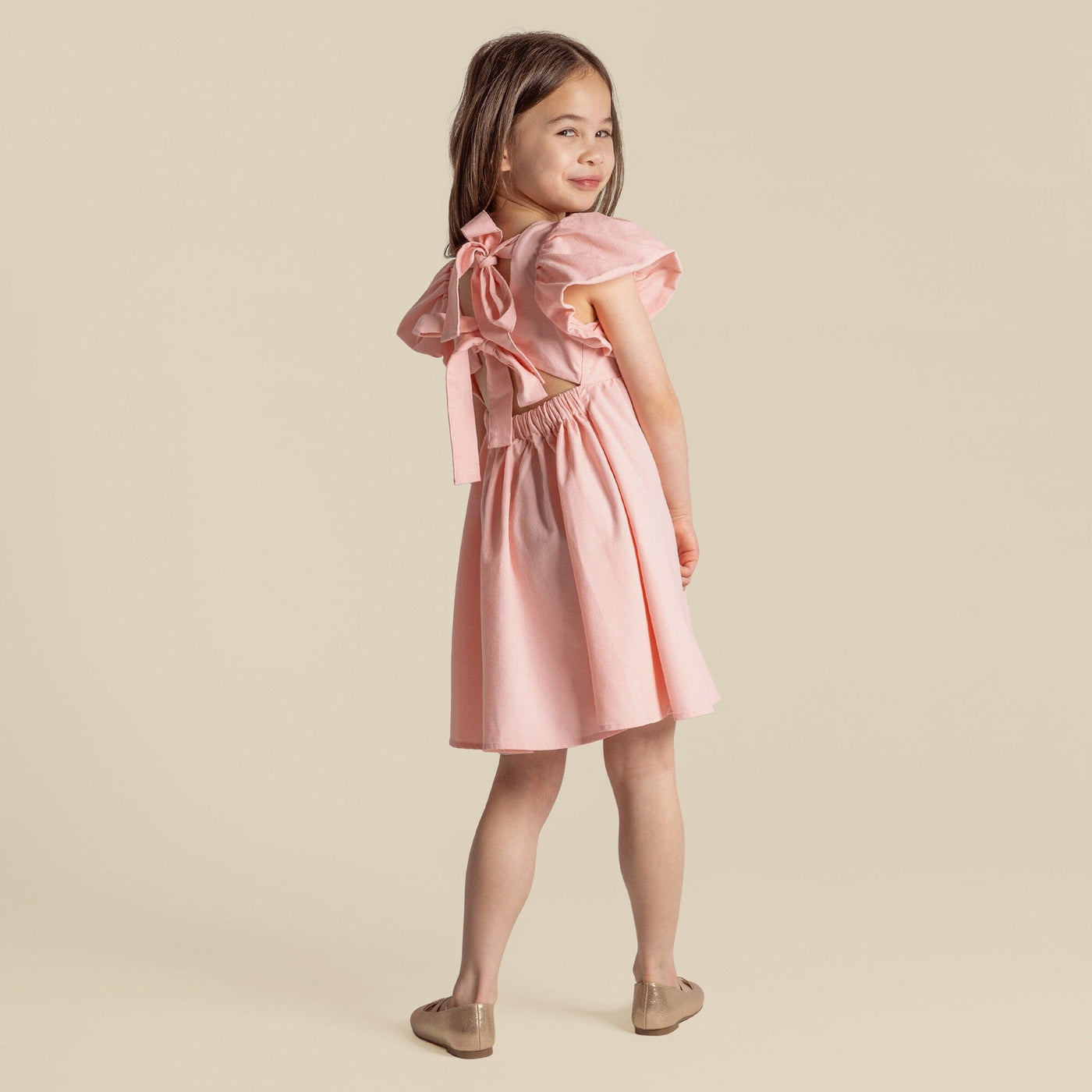 Designer Kidz - Grace Tie Back Dress | Pale Pink Short Sleeve Dress Designer Kidz 