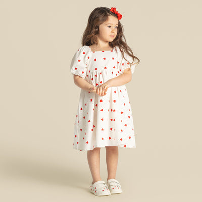 Designer Kidz - Love Hearts Puff Sleeve Dress Short Sleeve Dress Designer Kidz 