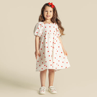 Designer Kidz - Love Hearts Puff Sleeve Dress Short Sleeve Dress Designer Kidz 