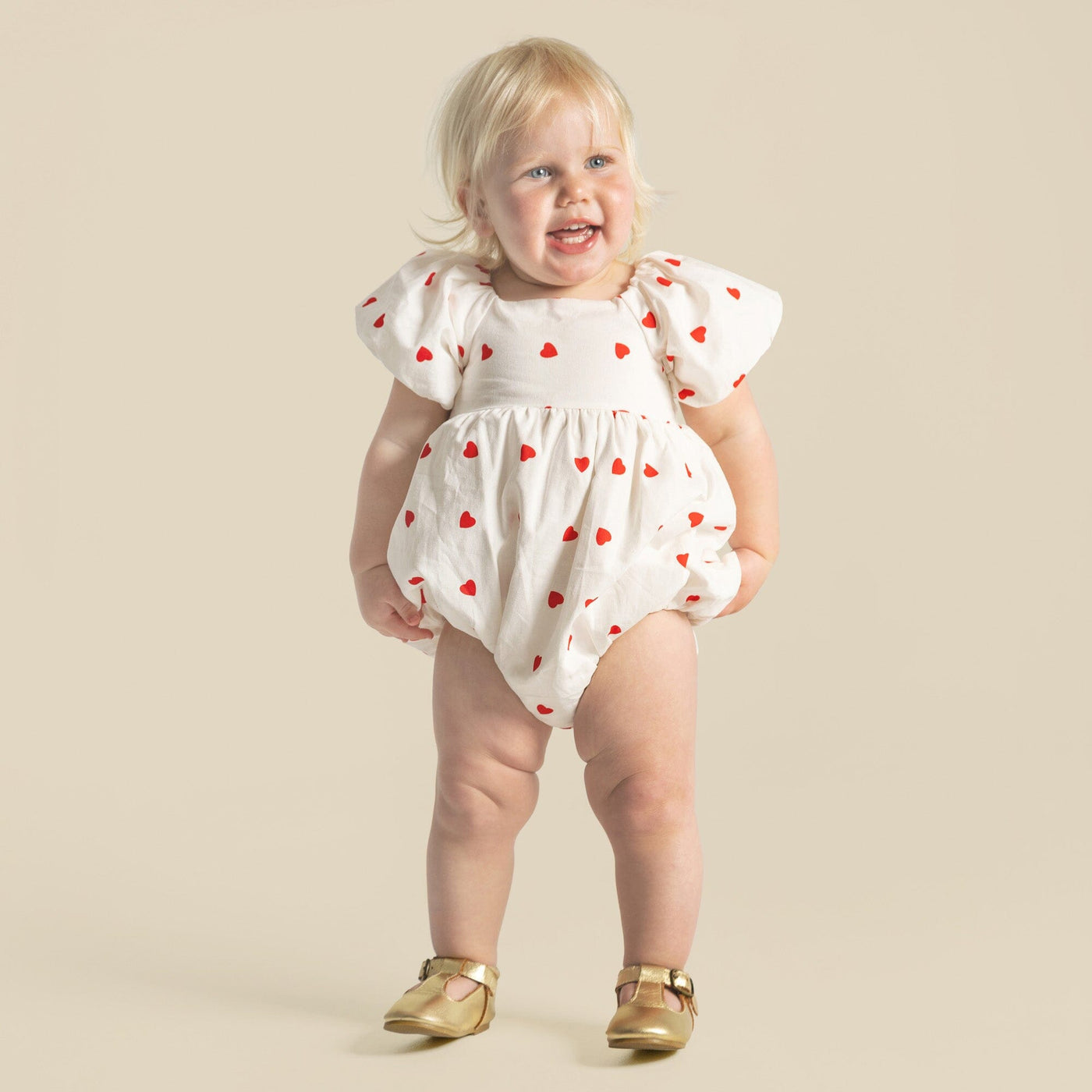 Designer Kidz - Love Hearts Puff Sleeve Romper Romper Designer Kidz 