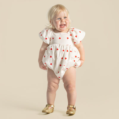 Designer Kidz - Love Hearts Puff Sleeve Romper Romper Designer Kidz 