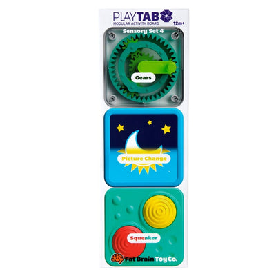 Fat Brain Toys - Playtab Sensory Set of 4 | Gears, Lenticular, Squeaker Tile Sensory Toy Fat Brain Toys 