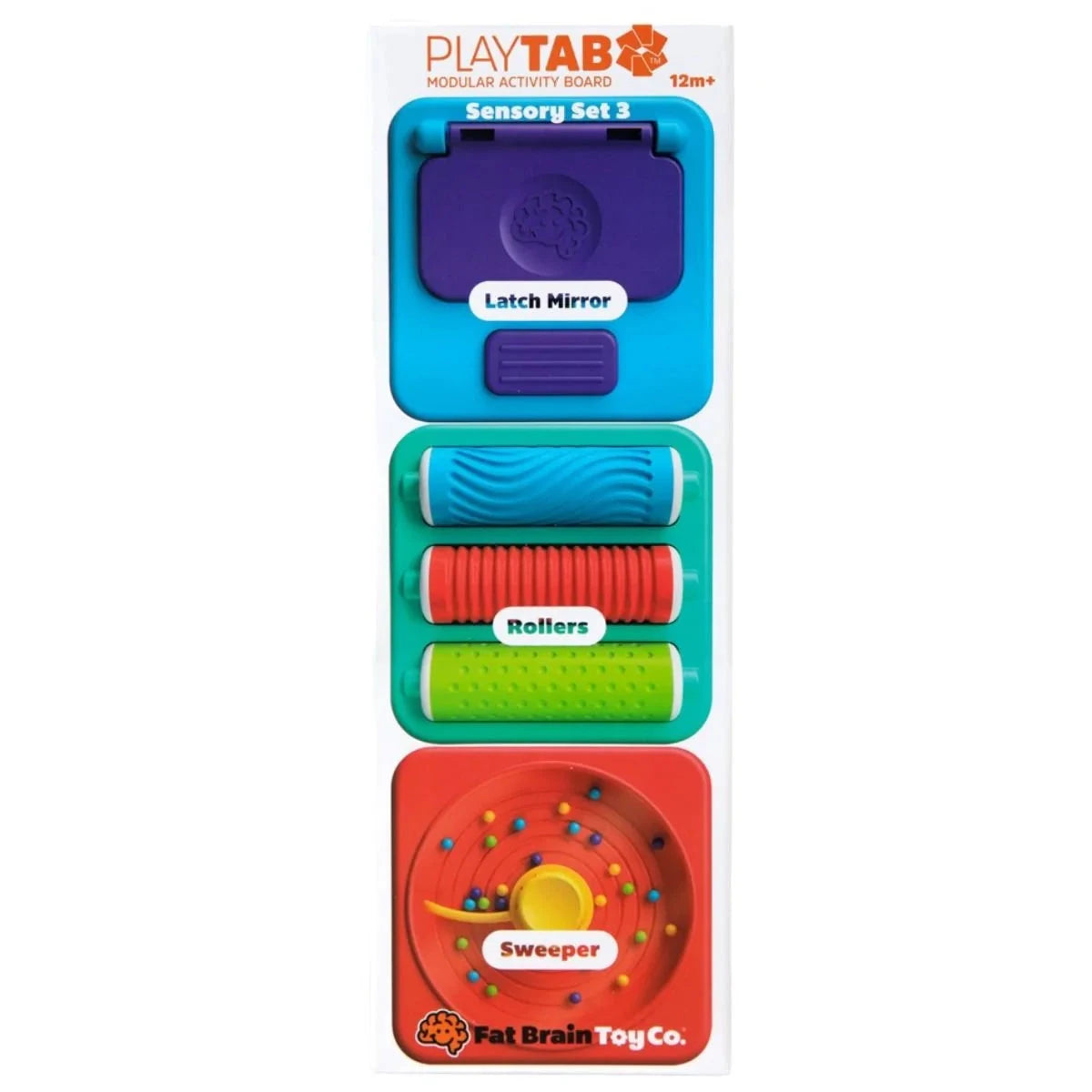 Fat Brain Toys - Playtab Sensory Set of 4 | Latch Mirror, Rollers, Sweeper Tile Sensory Toy Fat Brain Toys 