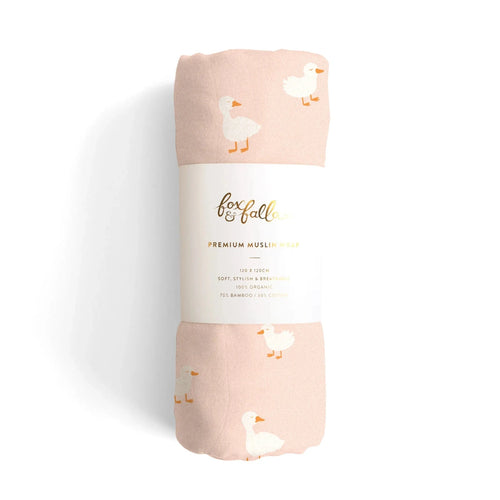 Fox & Fallow - Muslin Wrap Swaddle | Pink Ducks