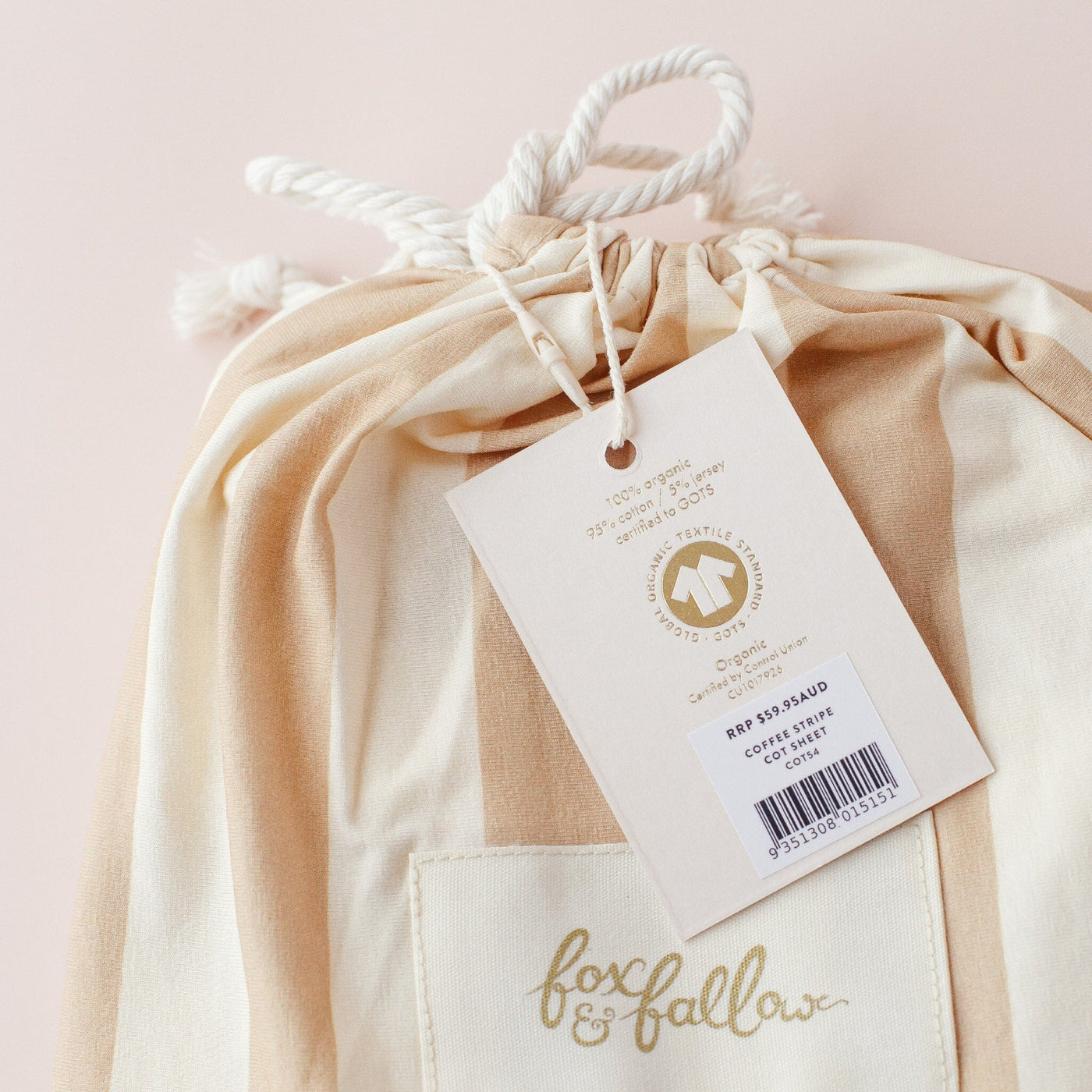 Fox & Fallow - Organic Fitted Cot Sheet | Coffee Stripe Cot Sheet Fox & Fallow 