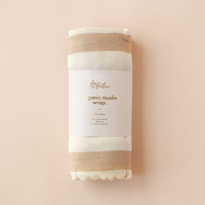 Fox & Fallow - Organic Muslin Wrap Swaddle | Coffee Stripe Muslin Wrap Fox & Fallow 