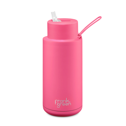 Frank Green Reusable Straw Bottle 34oz/1L - Neon Pink