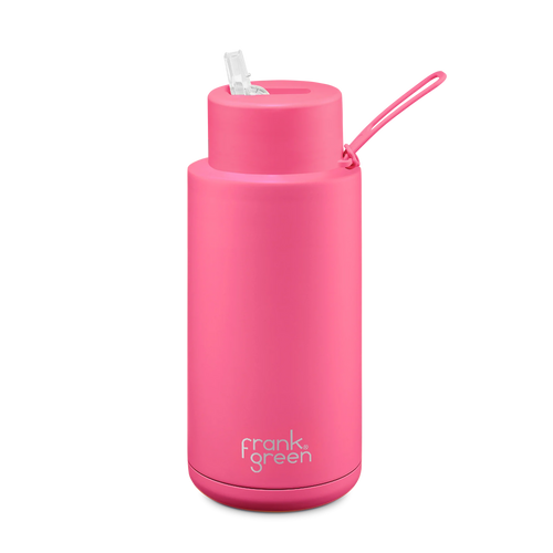 Frank Green - Reusable Straw Bottle 34oz/1L Neon Pink