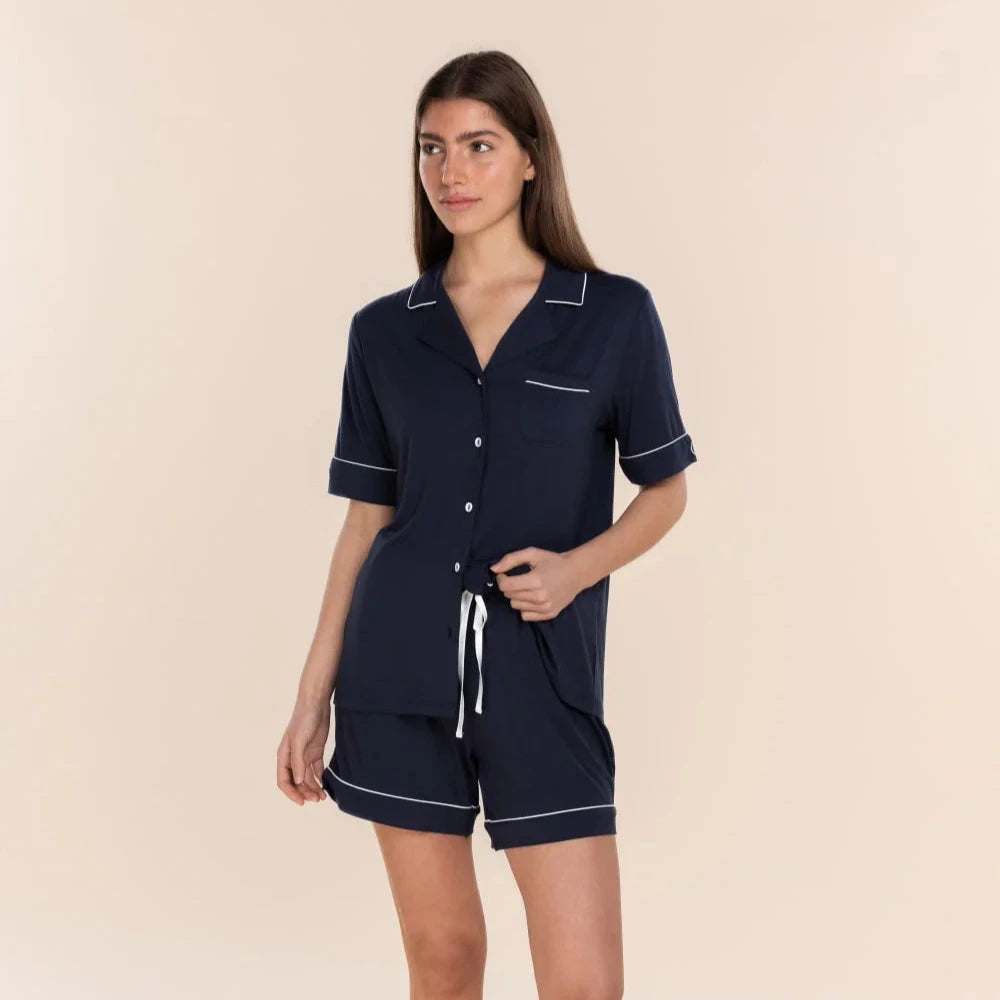 Gingerlilly - Sadie Bamboo Short Women's PJ Set | Navy Short Sleeve Pyjamas Gingerlilly 