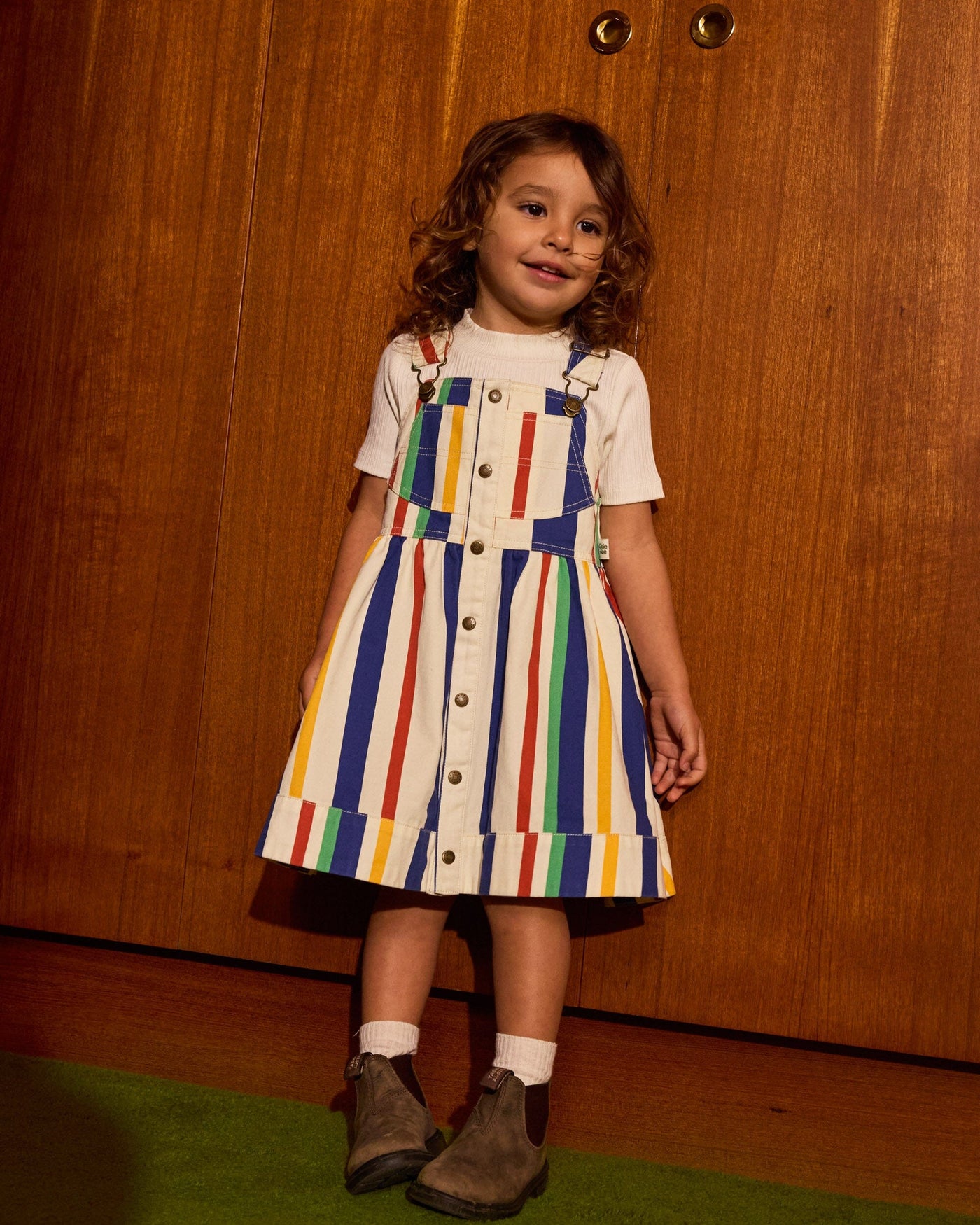 Goldie & Ace - 90'S Bold Stripe Heidi Denim Pinafore Dress Sleeveless Dress Goldie & Ace 