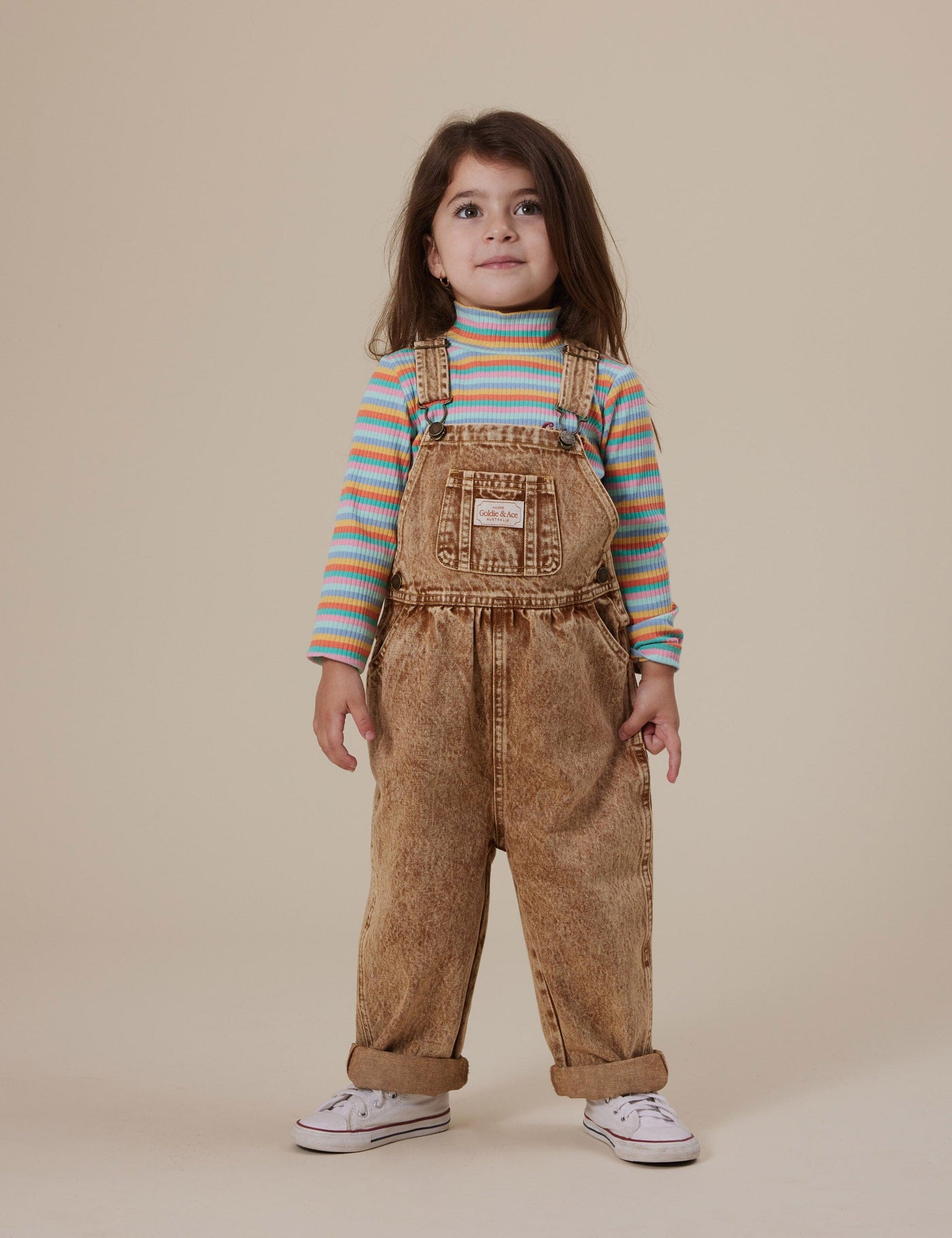 Goldie & Ace - Austin Vintage Washed Denim Overalls | Brown Overalls Goldie & Ace 