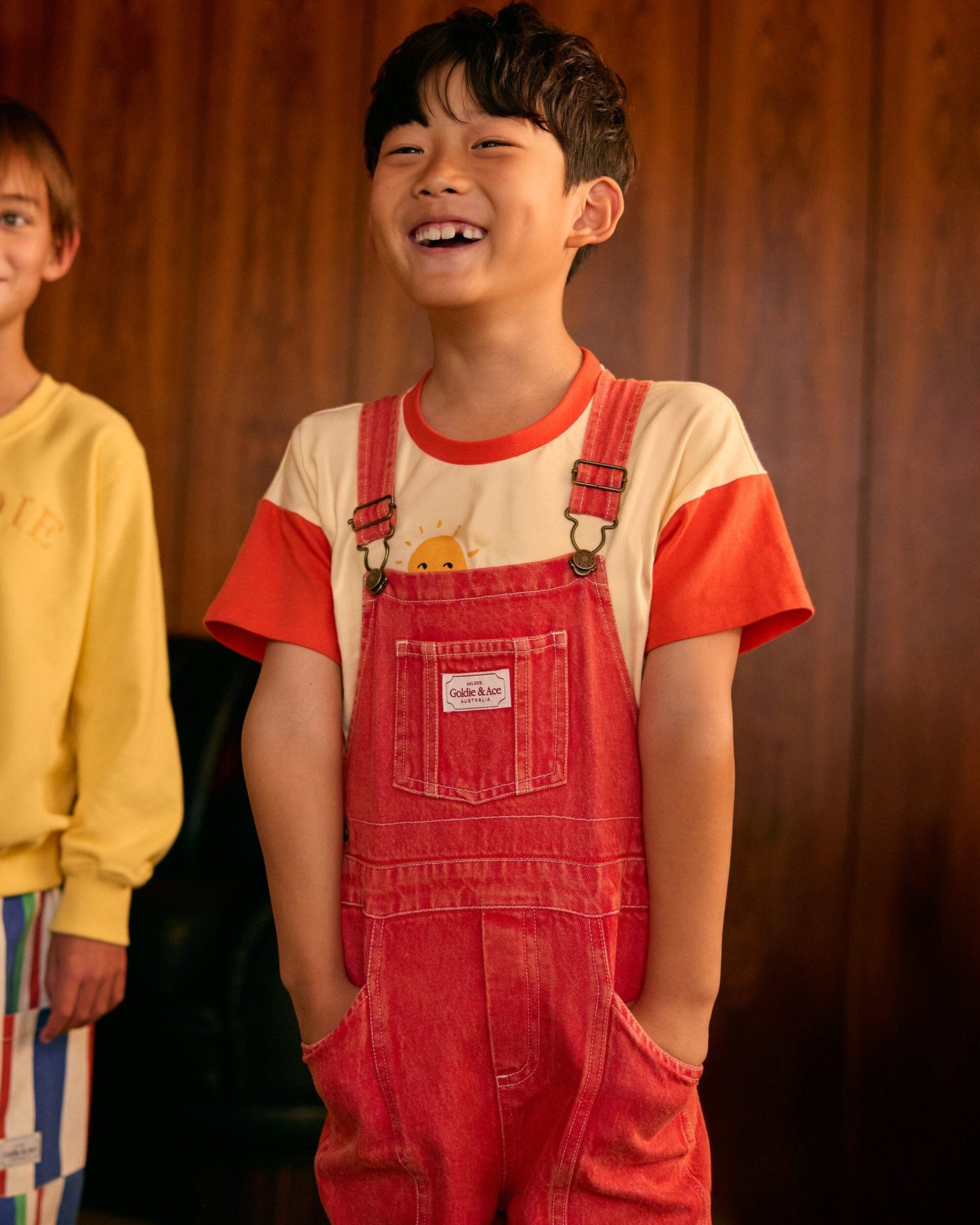 Goldie & Ace - Burton Vintage Washed Denim Pocket Overalls Apple Red Overalls Goldie & Ace 